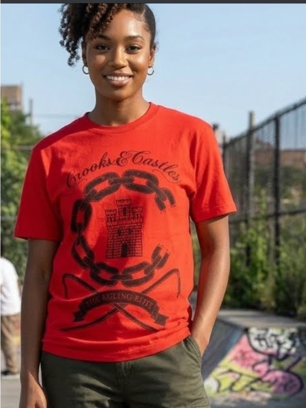 Crooks & Castles Red Tee with Black Castle Graphic